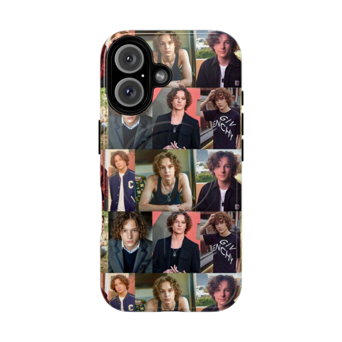 Collage-style phone case with images of actor Mason Thames from the movie "The Black Phone"