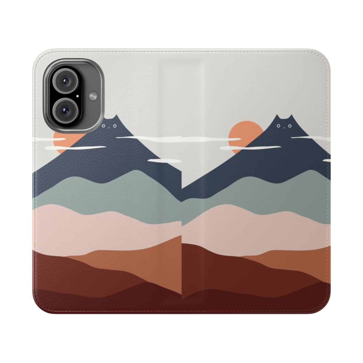 Artistic cat landscape phone case with mountains and soothing colors