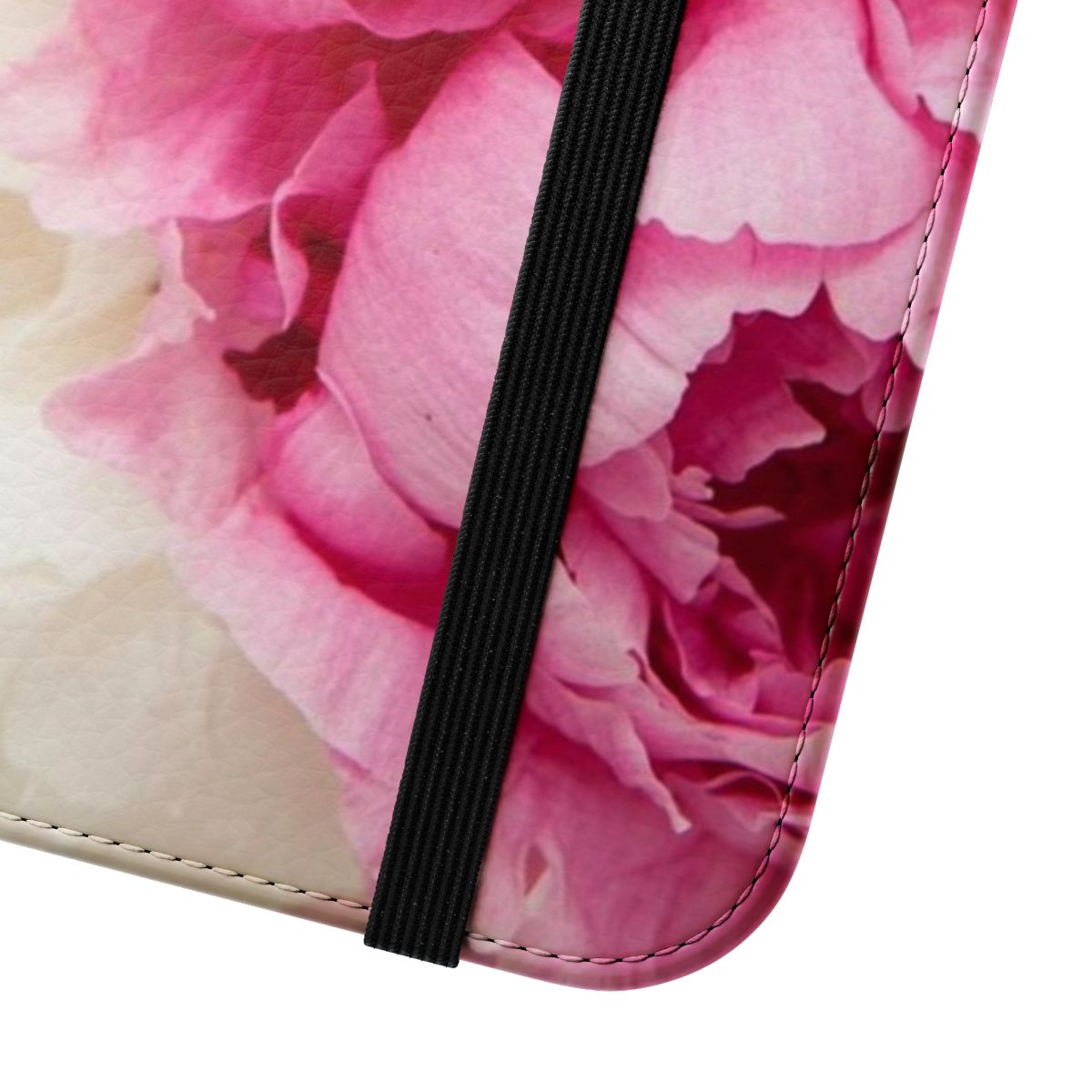 Vibrant floral phone case featuring a bouquet of pink peonies and crimson flowers - Close Up