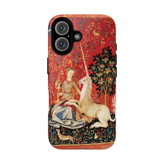 Magnetic phone case with a fantasy unicorn design featuring flowers, gothic flourishes, and a regal, vintage-inspired aesthetic.