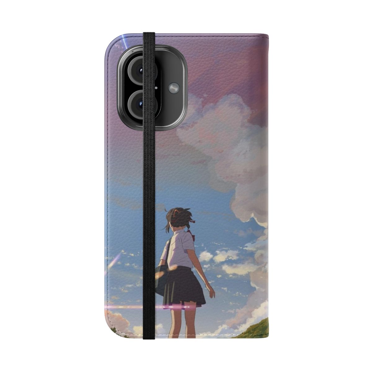 Anime-inspired Mitsuha flip cover phone case - Folded Front