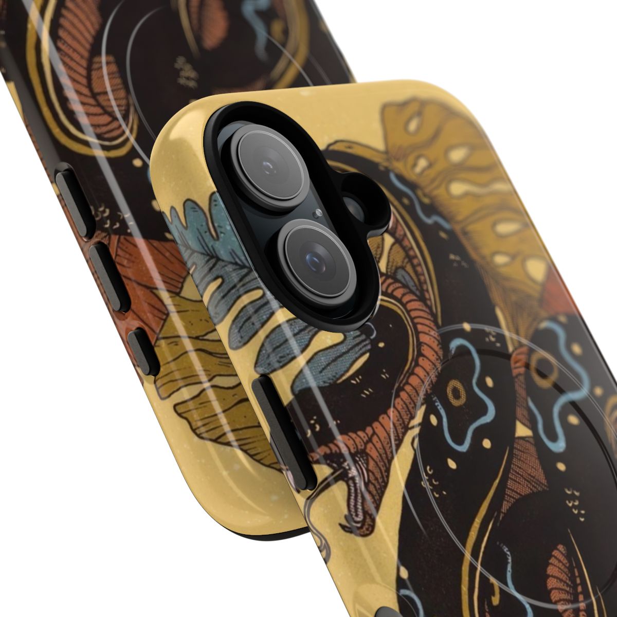 Snake-themed magnetic tough phone case designed by artist Pedro Correa - Detail