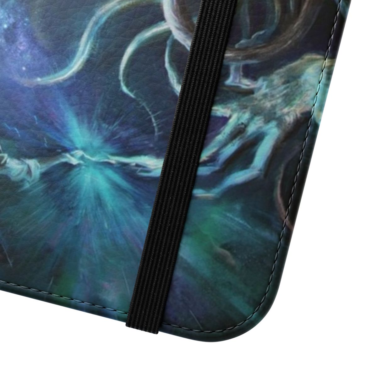 Cosmic monster sci-fi flip cover phone case with tentacles and psychedelic design - Close Up