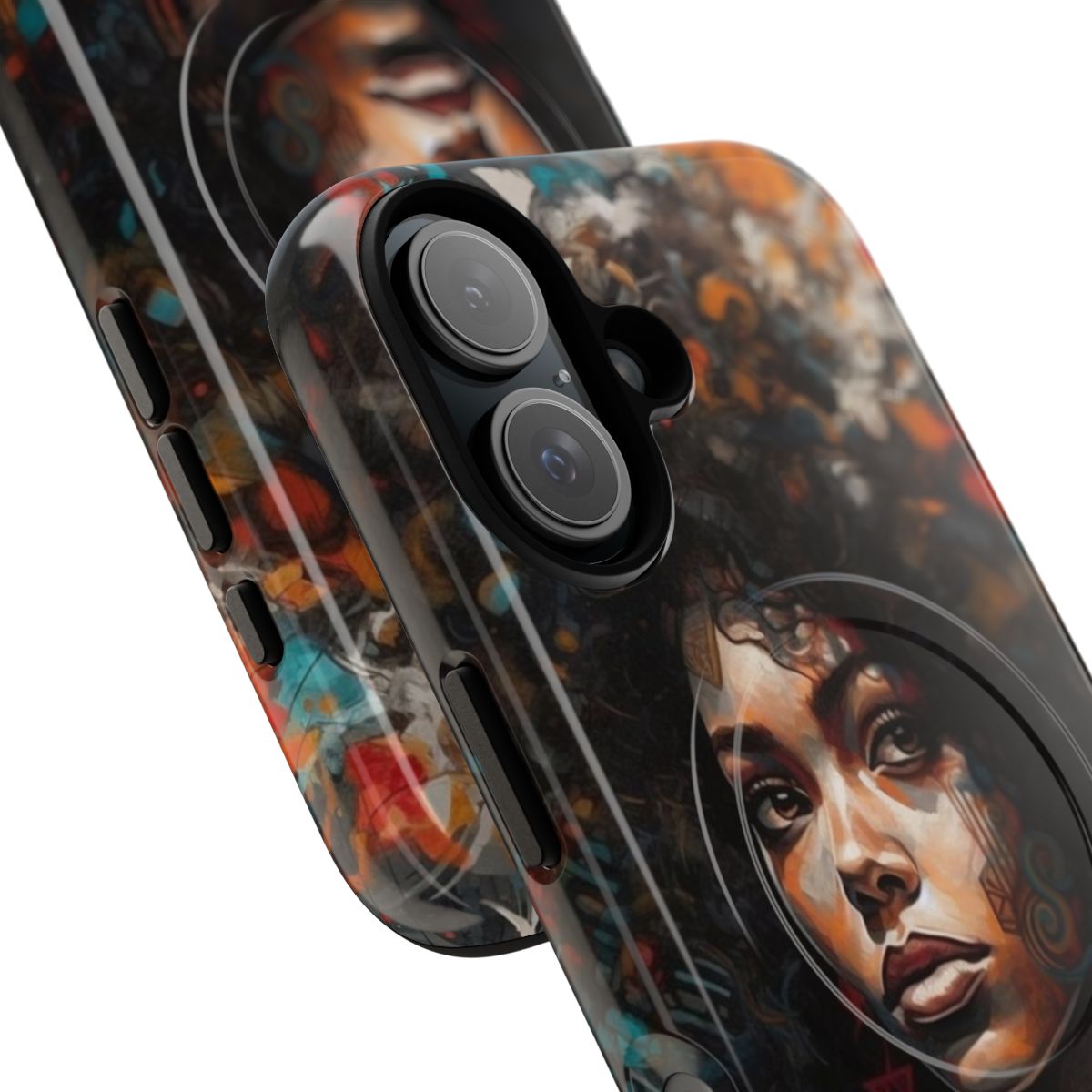 Vibrant Afrocentric art phone case featuring a surreal collage design - Detail