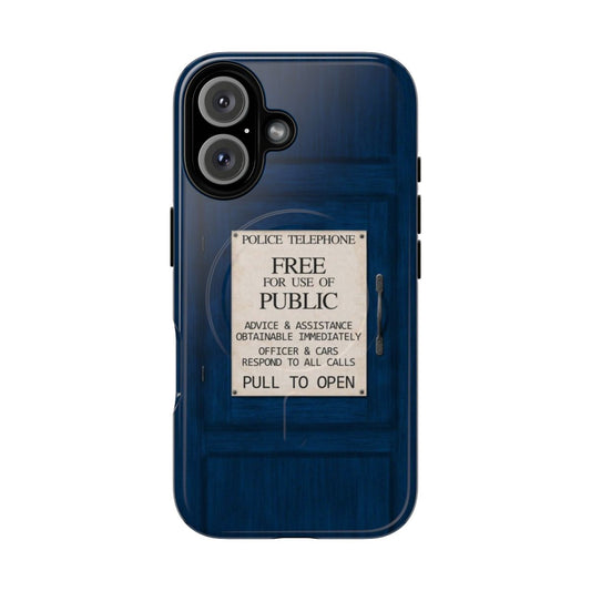 Durable magnetic phone case with police box and sci-fi design