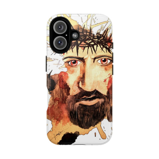 Watercolor art phone case with coffee stains and abstract religious design