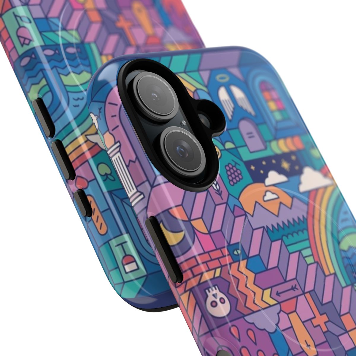 Colorful, detailed, surreal magnetic tough phone case with an afterlife theme - Detail