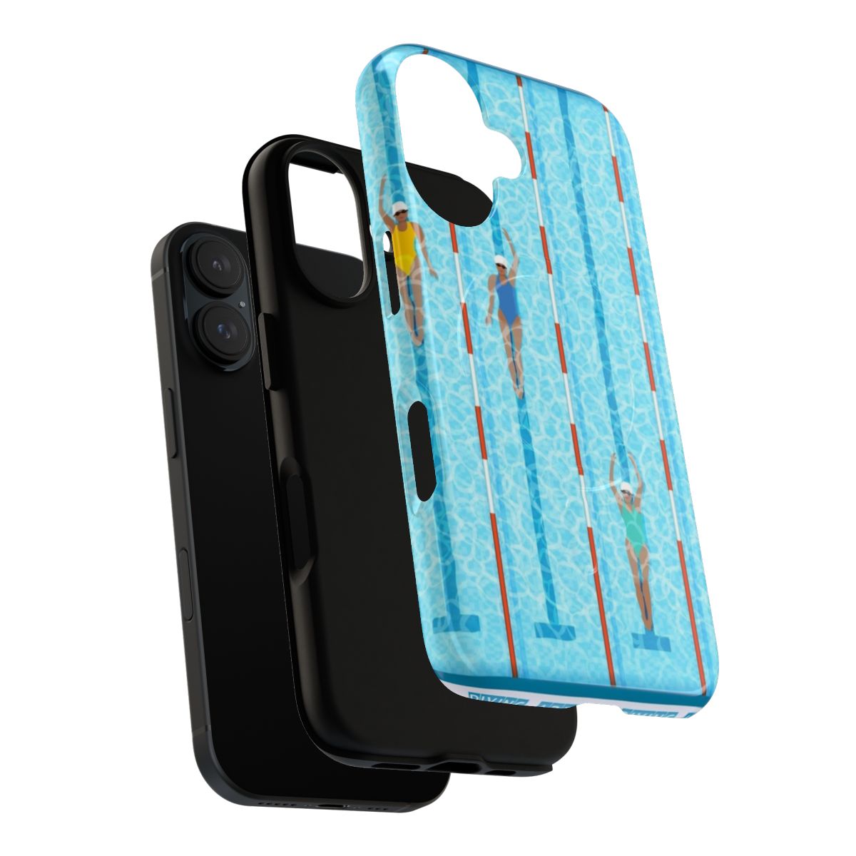 Magnetic phone case with swimmers, water, and sports imagery - Layers