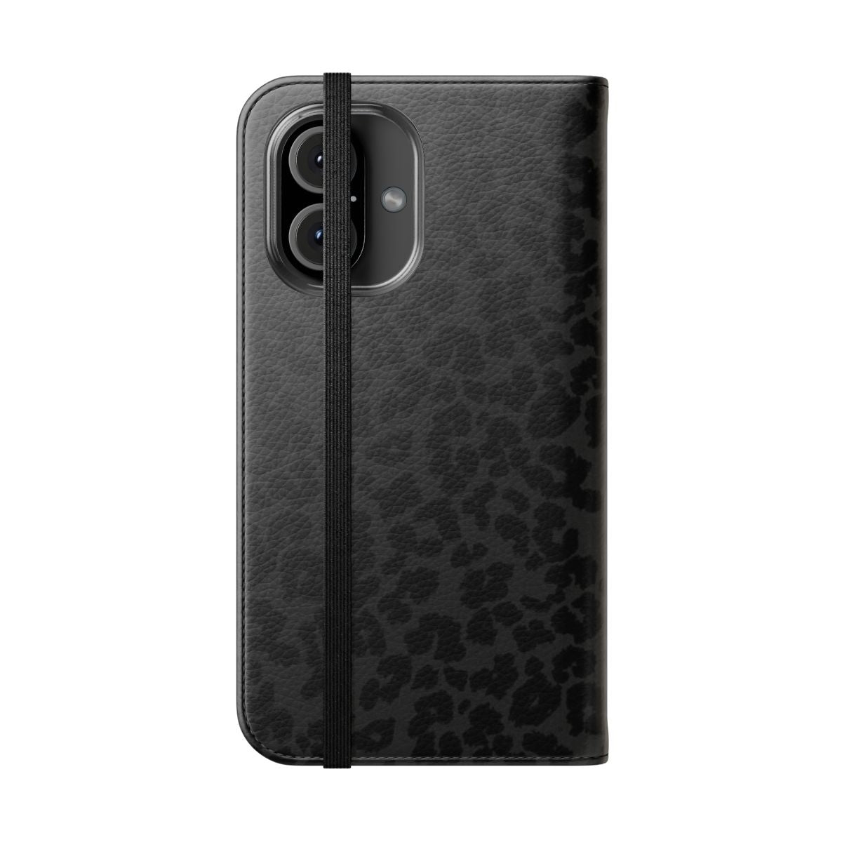 Black leopard print phone case cover - Folded Front