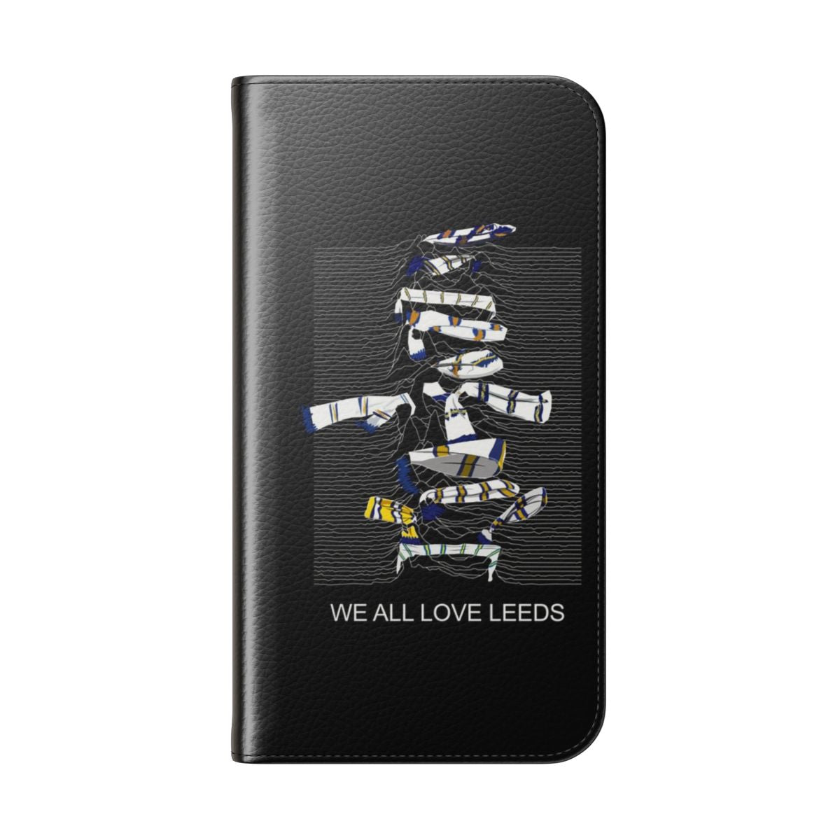 Leeds themed flip cover phone case with city landmarks - Folded Back