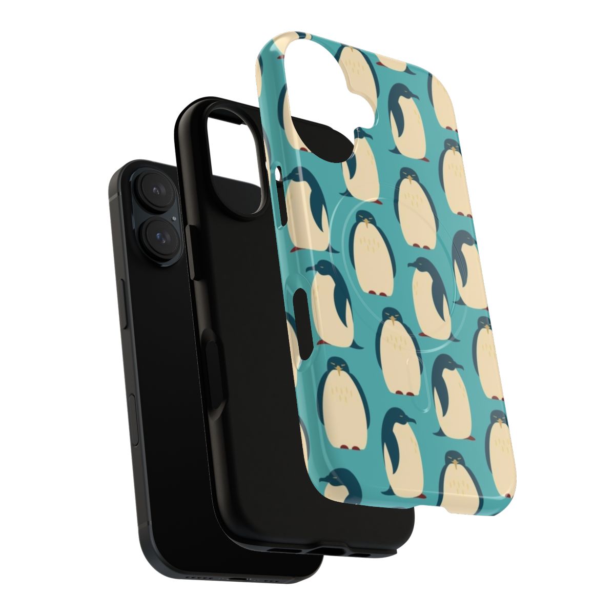 Cozy penguin pattern phone case with magnetic closure - Layers