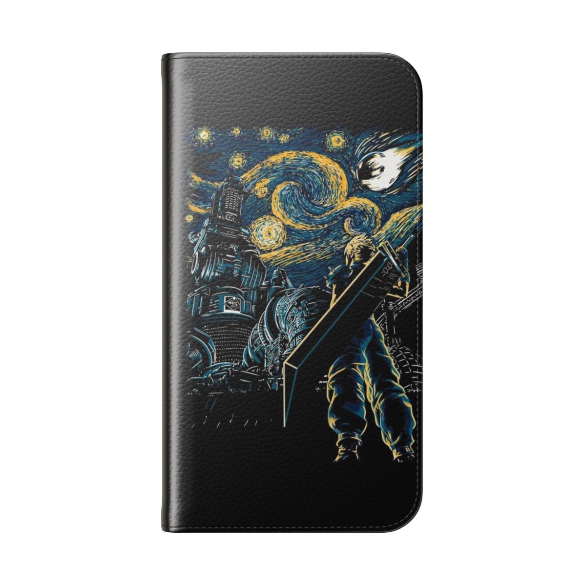 Starry Night Inspired Flip Cover Phone Case with Final Fantasy Artwork - Folded Back