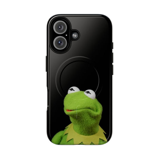 Magnetic tough phone case featuring a cartoon-style illustration of Kermit the Frog, a popular muppet character.