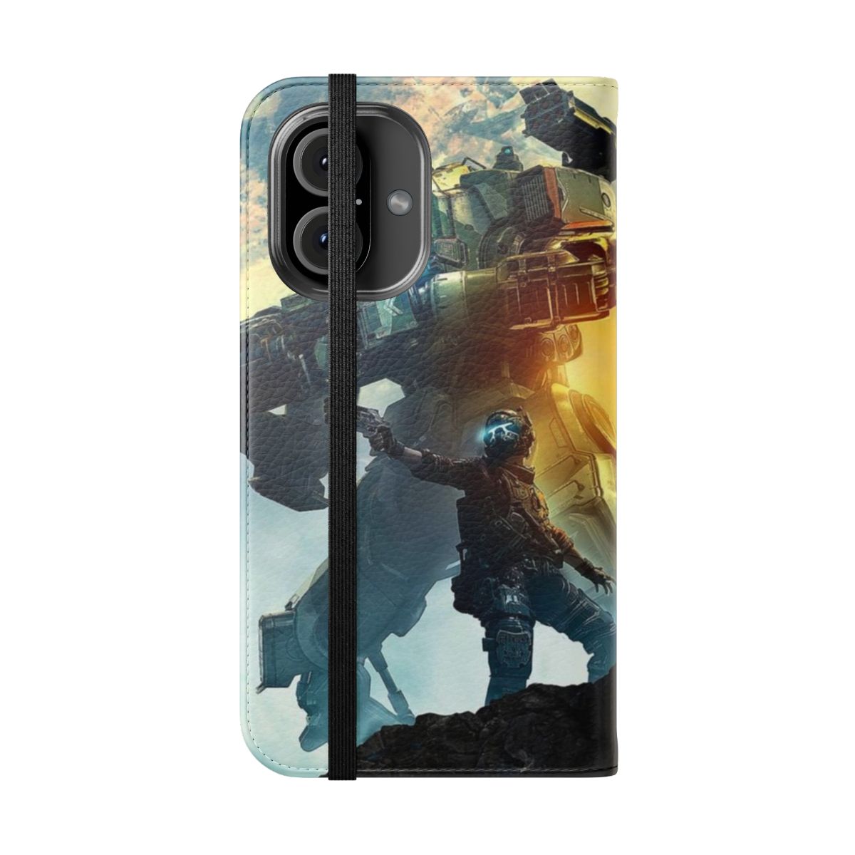 A sleek and durable phone case cover inspired by the futuristic helmets worn by Pilots in the Titanfall video game series. - Folded Front