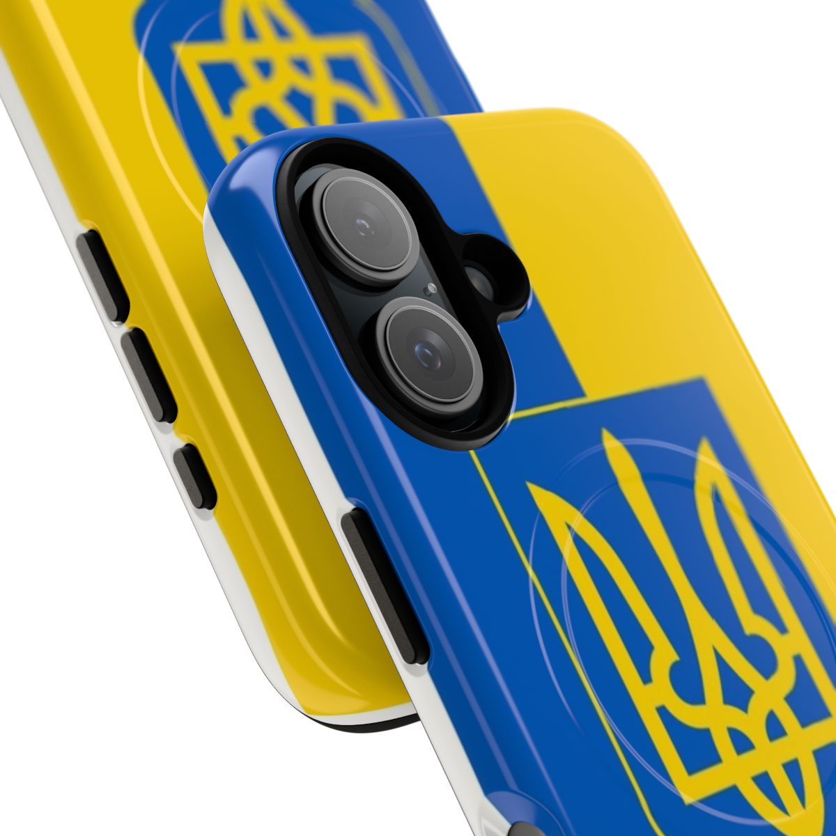 Magnetic tough phone case with the Ukrainian flag and trident design - Detail