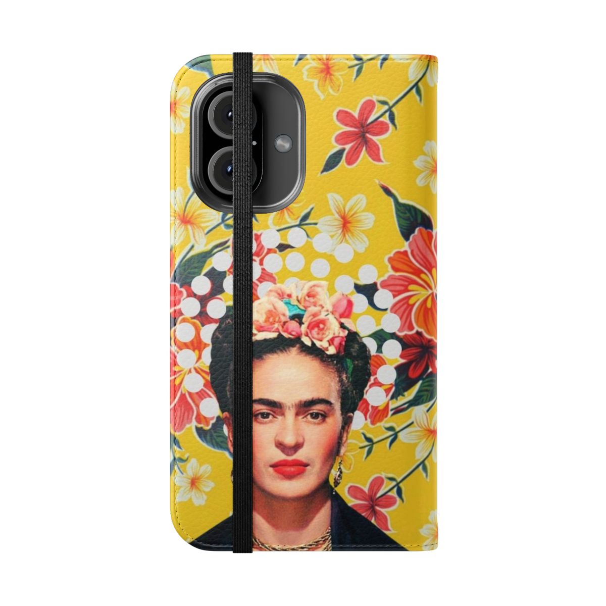 Vibrant and colorful phone case featuring Frida Kahlo-inspired Mexican art and floral patterns - Folded Front