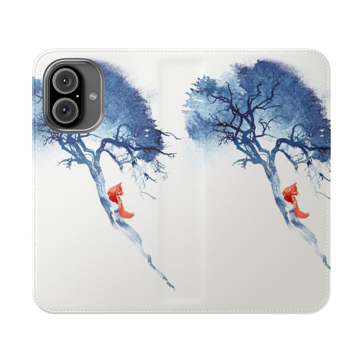 Watercolor painting of a fox in a forest on a flip cover phone case