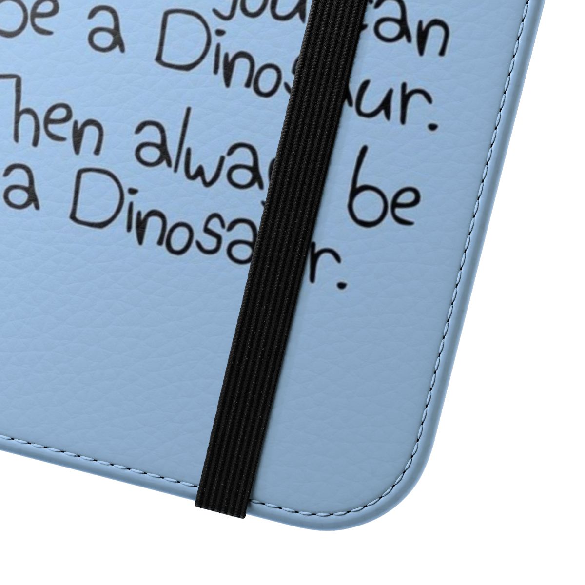 Dinosaur themed flip cover phone case with "Always Be Yourself" text - Close Up