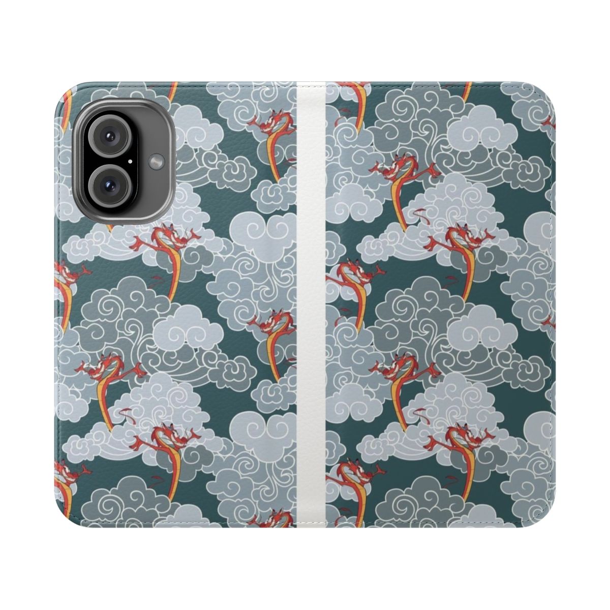 Stylish oriental mushu pattern phone case with protective flip cover