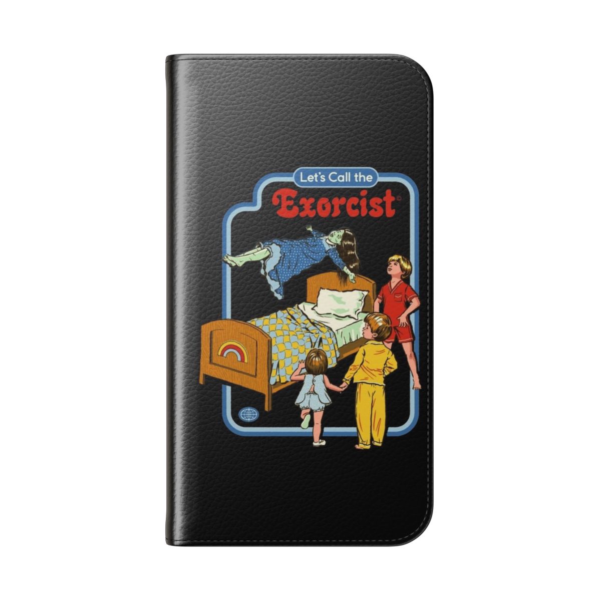 Retro-style horror-themed flip phone case with "The Exorcist" inspired design - Folded Back