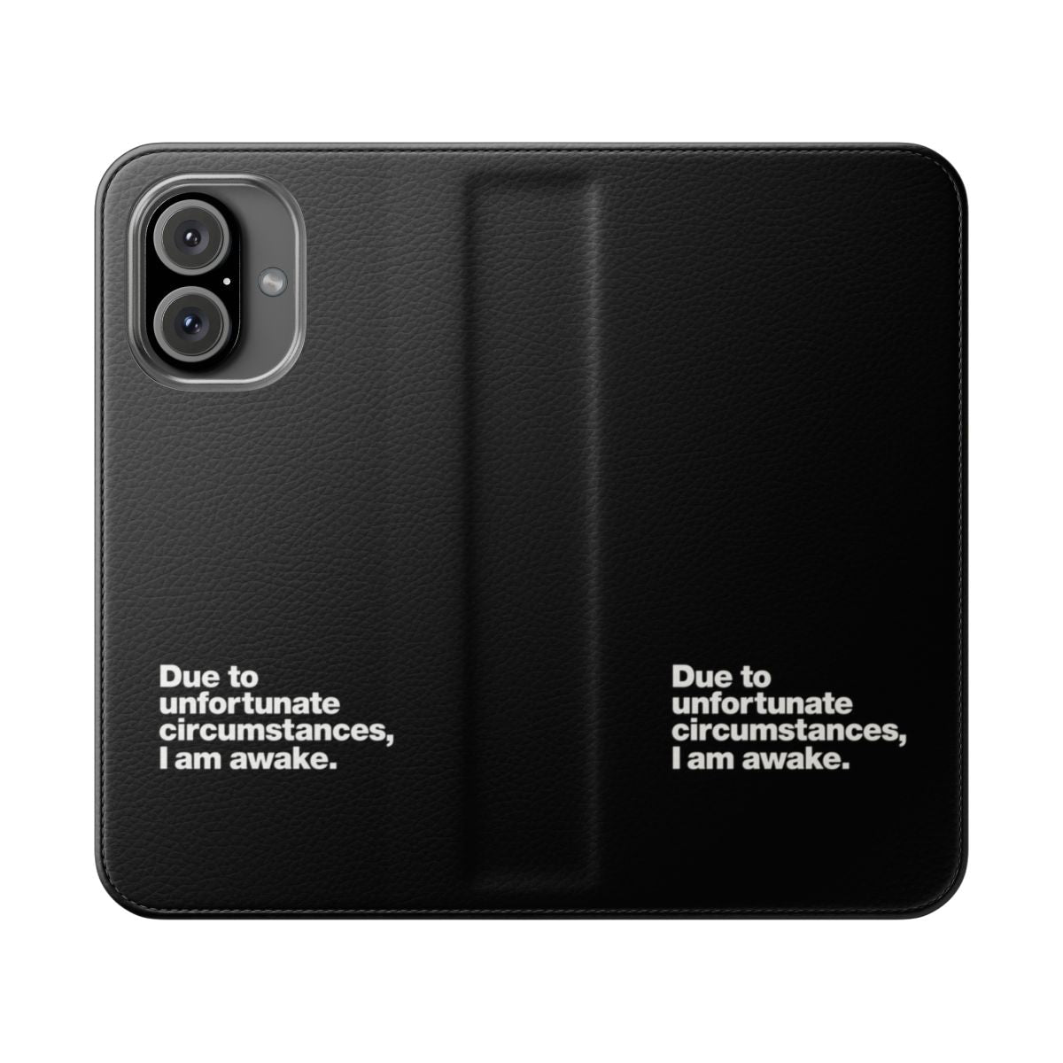 A flip cover phone case with a humorous design for those who struggle with insomnia or prefer to keep to themselves.