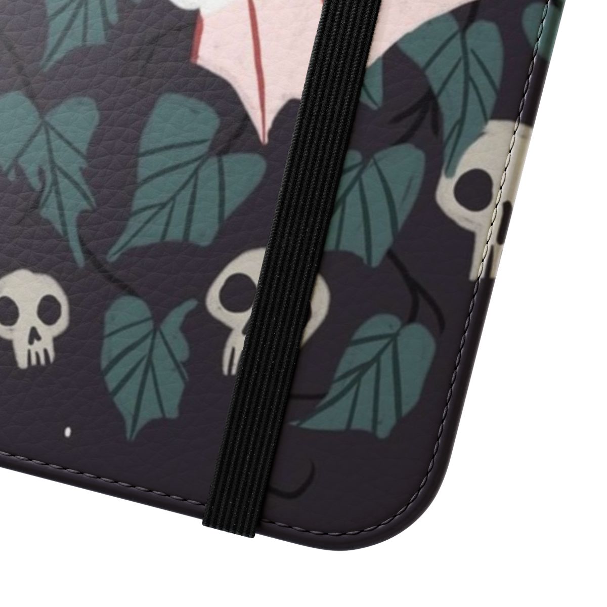 A flip cover phone case featuring a desert long-eared bat in a spooky, witchy design. - Close Up