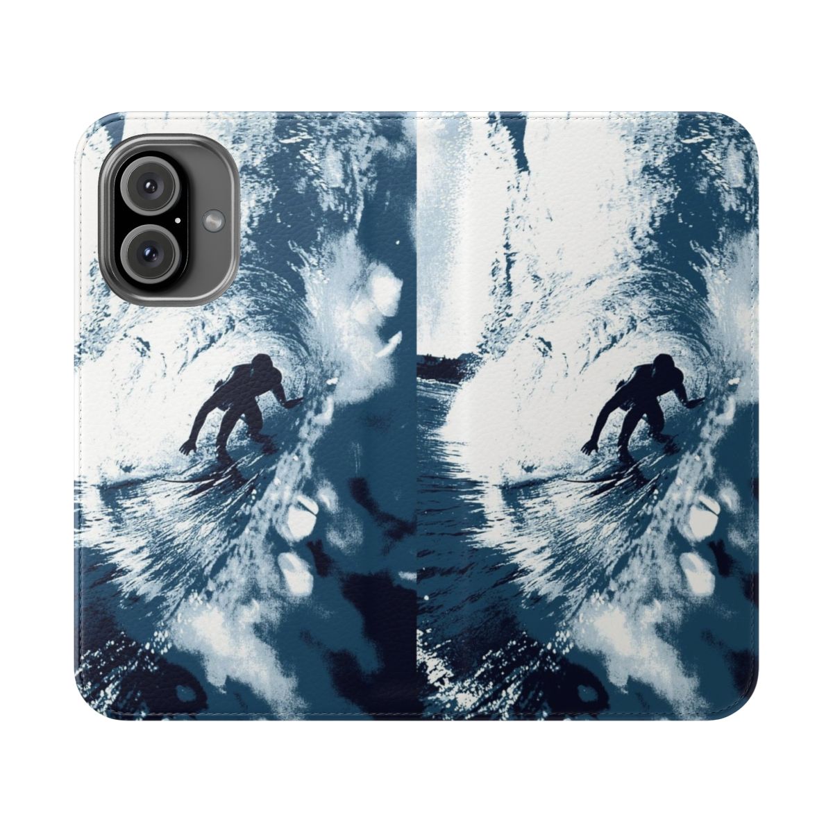 Blue wave flip cover phone case with Hawaiian surf graphic