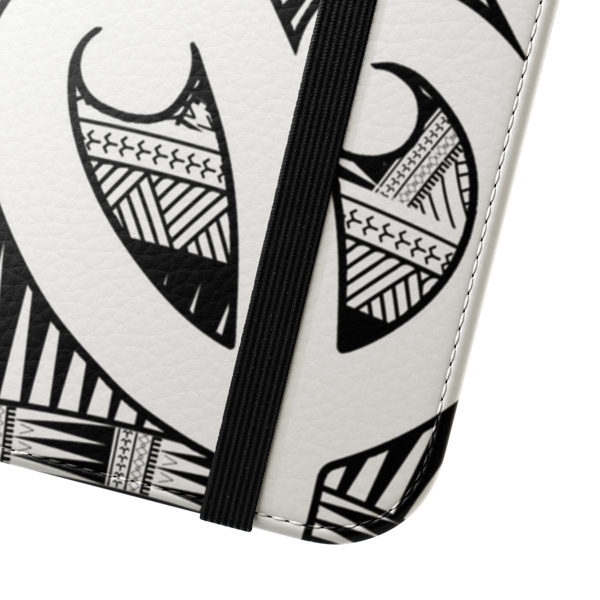 Vibrant Maori-style pattern on a flip phone case cover - Close Up