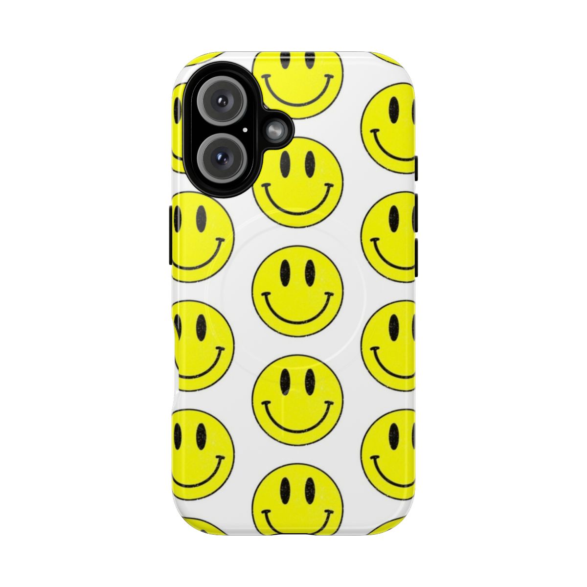 Colorful smiley face design on a magnetic shockproof phone case