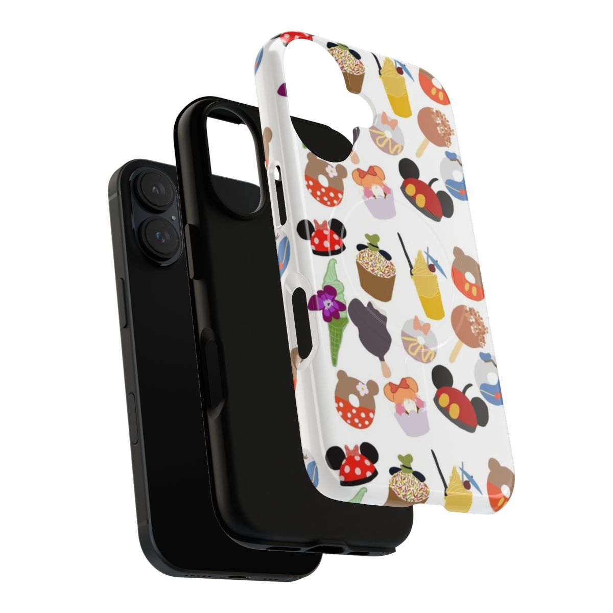 Magnetic tough phone case featuring colorful Disney inspired designs like Mickey Mouse, snacks, and treats. - Layers