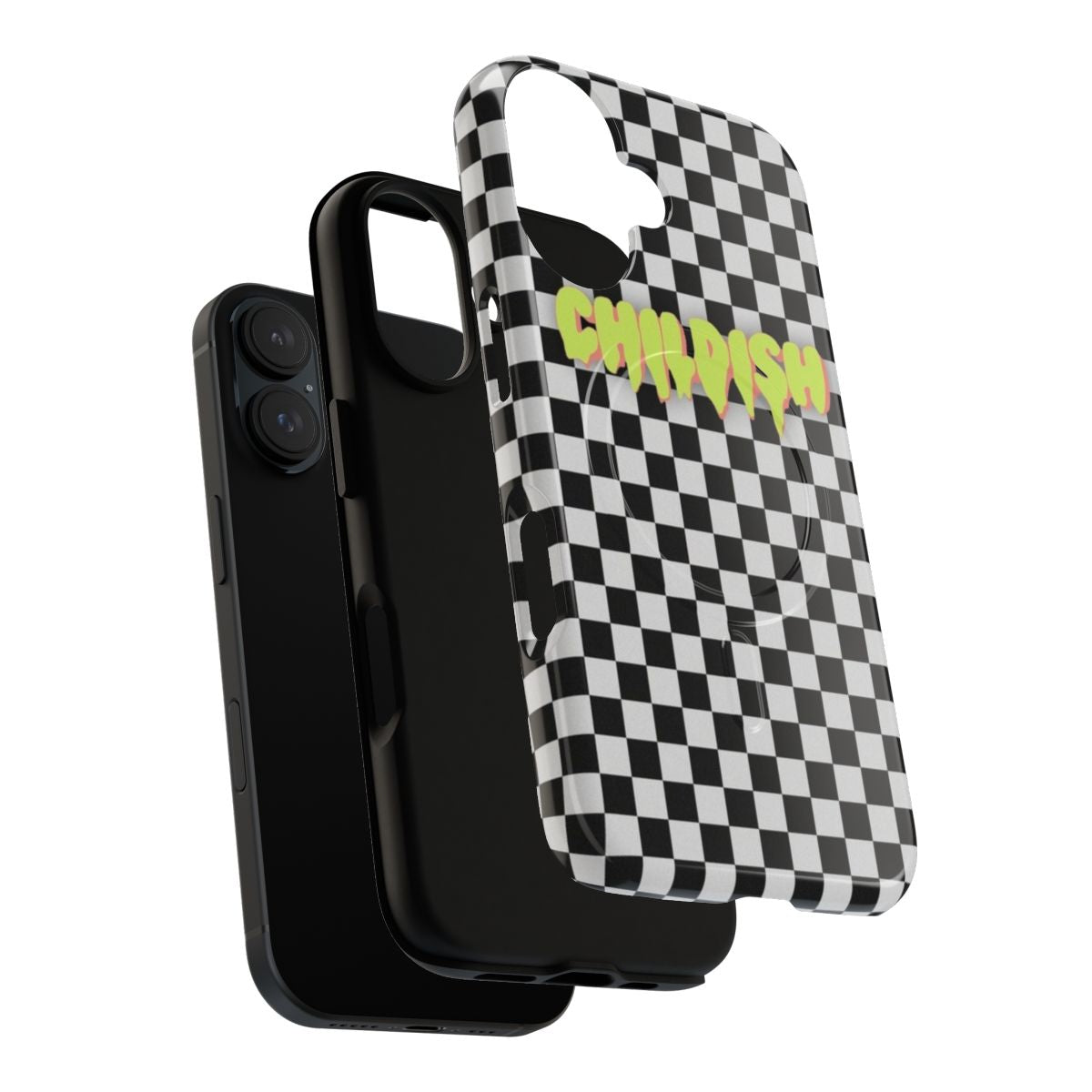 Magnetic tough phone case with a black and white "Childish" design inspired by TGFbro - Layers