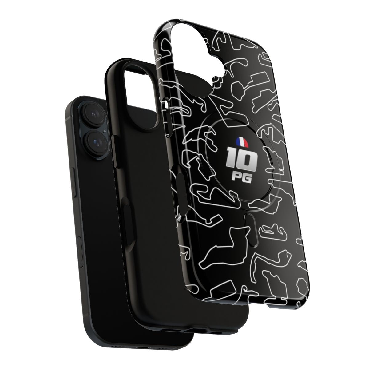 Sleek magnetic phone case with a formula 1 inspired circuit board pattern - Layers