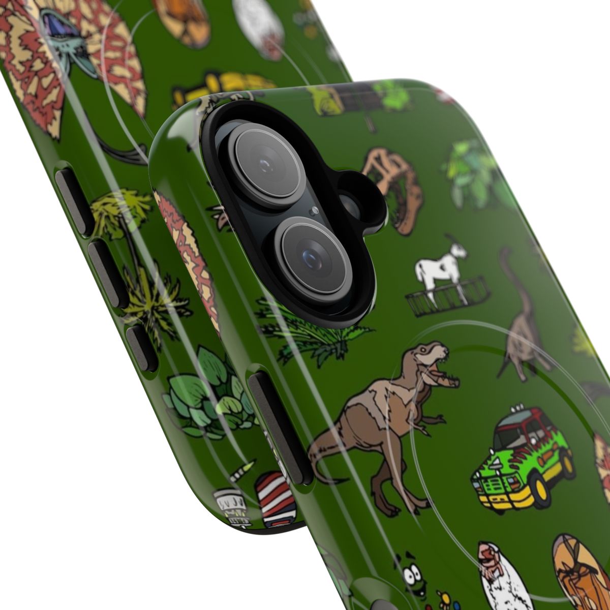 Jurassic-inspired magnetic tough phone case with dinosaur, fossil, and jungle-themed design - Detail