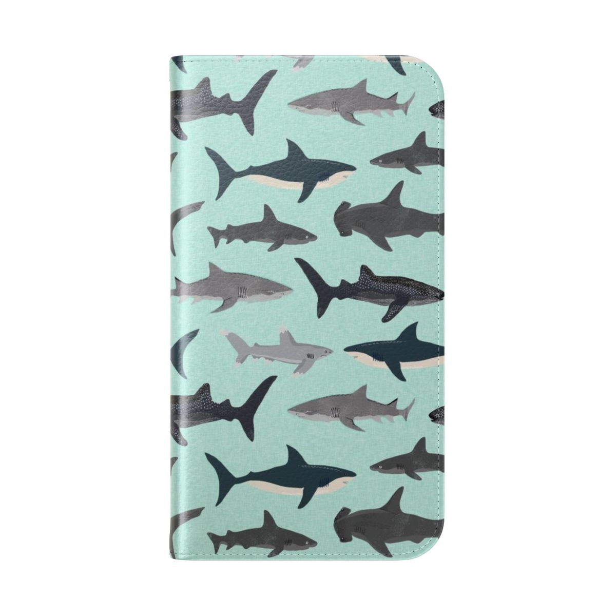 Vibrant illustration of a great white shark swimming in the ocean, perfect for a phone case - Folded Back