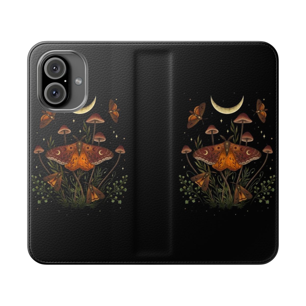 Autumn nature moth flip cover phone case with rustic and moon design