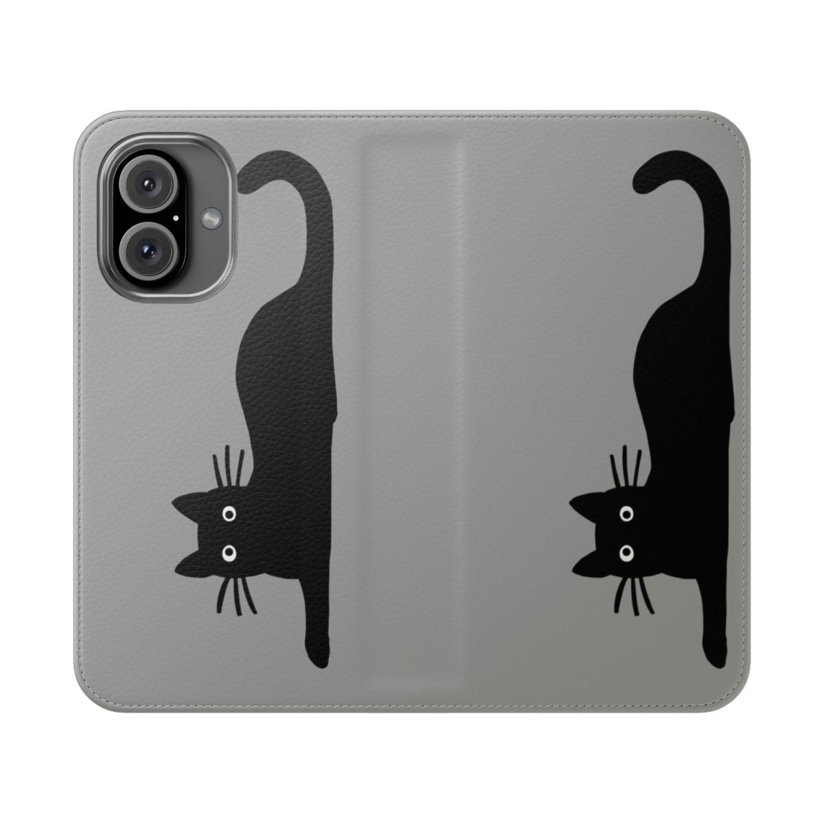 Black cat flip phone case with whiskers and paws