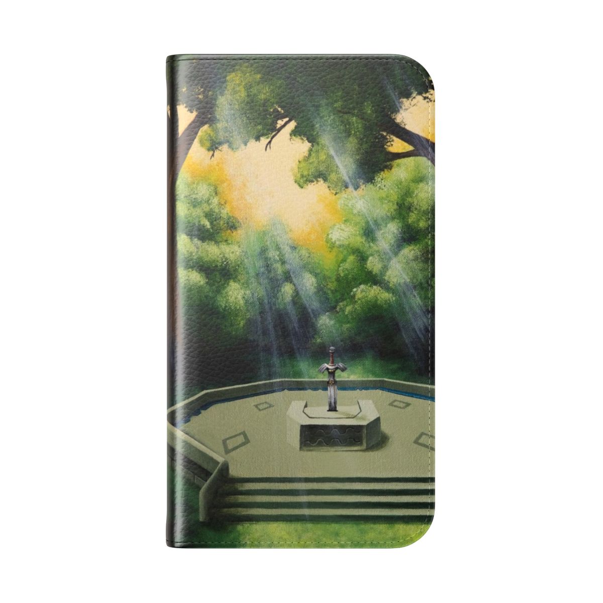 Acrylic flip cover phone case featuring a "Pedestal of Time" design - Folded Back