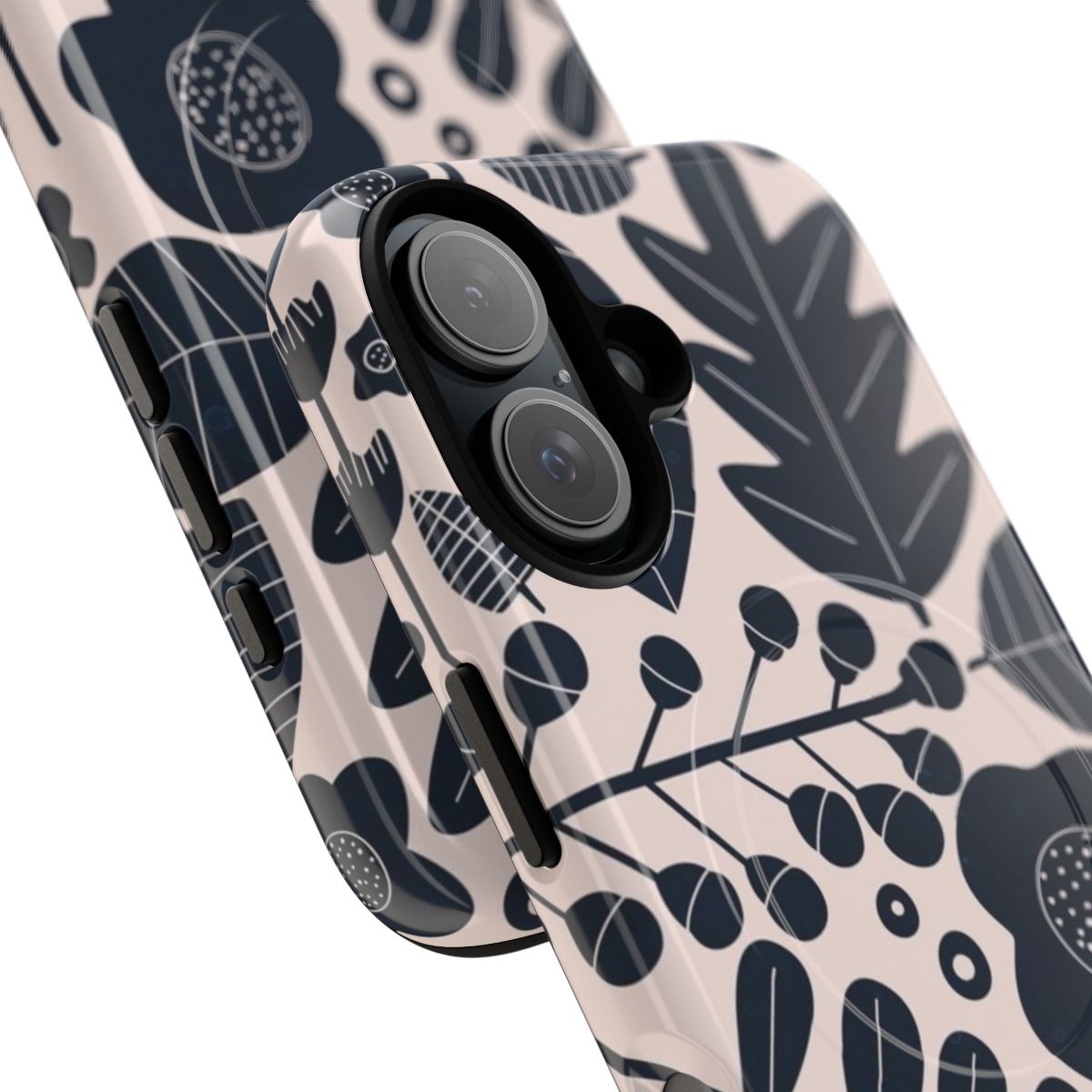 Remi Magnetic Tough Case featuring a minimalist, black and white floral pattern inspired by nature - Detail