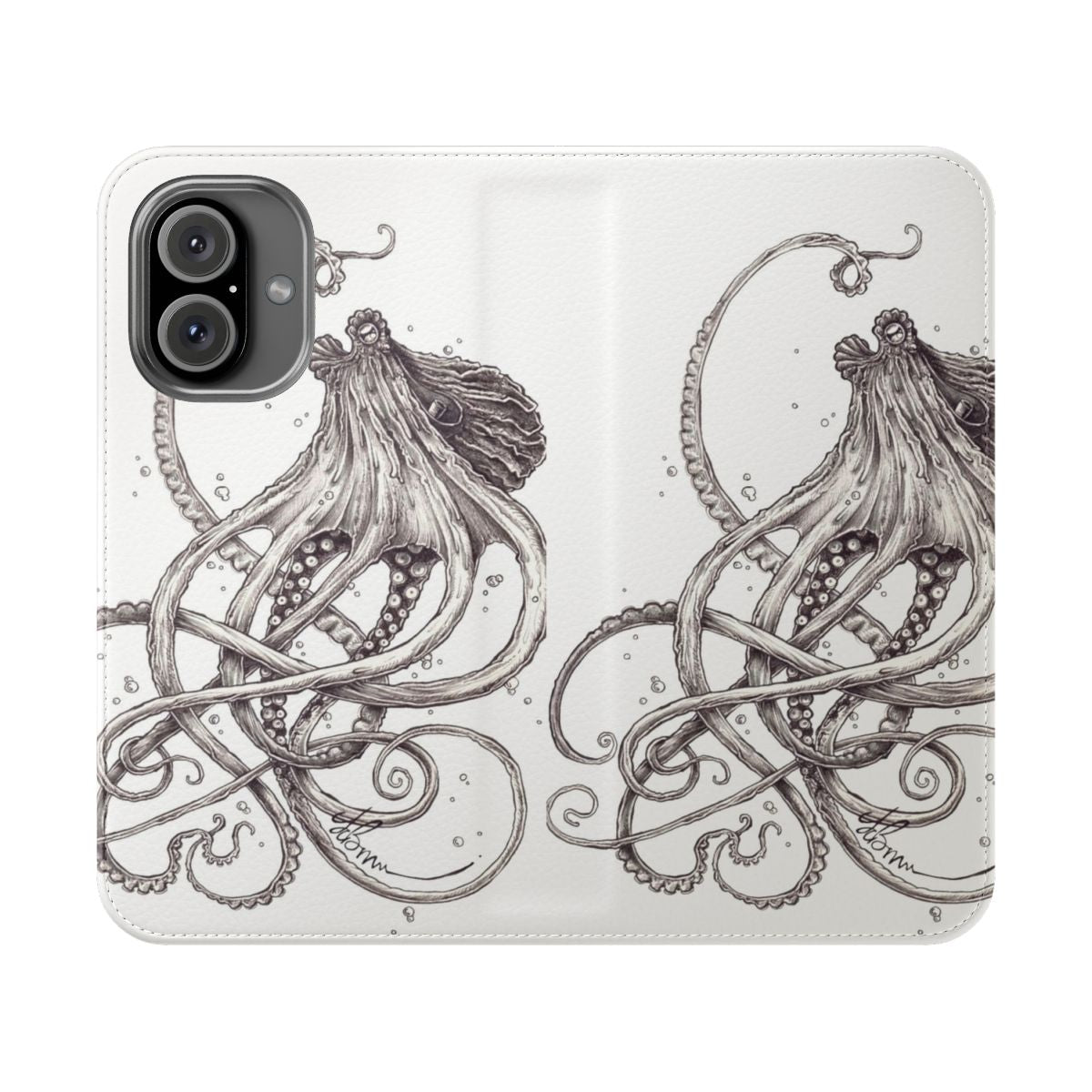 Artistic black and white octopus-inspired phone case cover