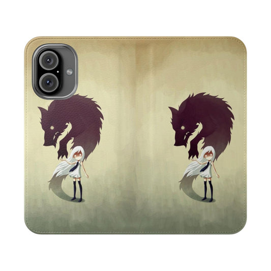 Werewolf-themed flip cover phone case with a whimsical design