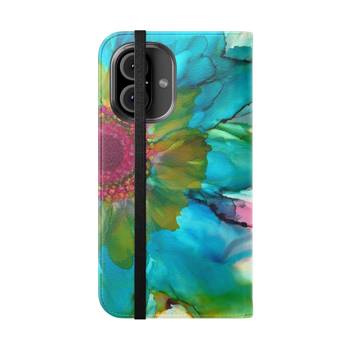 Vibrant and colorful floral phone case with an abstract, alcohol ink design - Folded Front