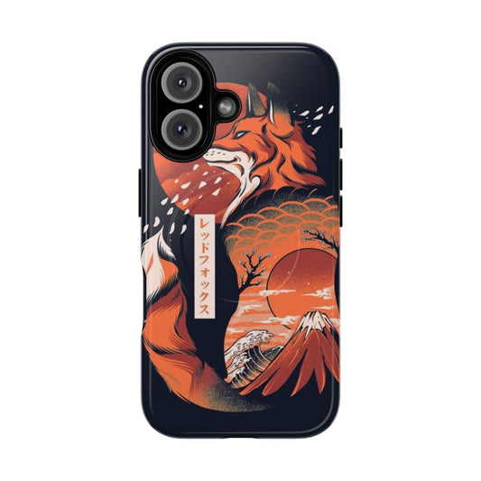 Magnetic tough phone case with a Japanese fox design inspired by traditional Ukiyo-e art