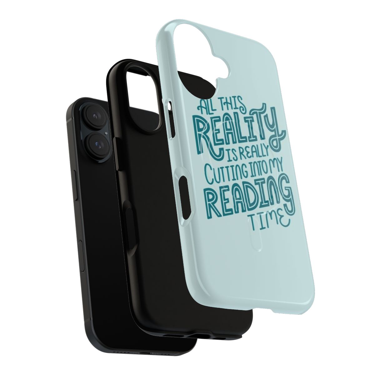 Magnetic phone case with book nerd quote lettering in blue and turquoise colors - Layers