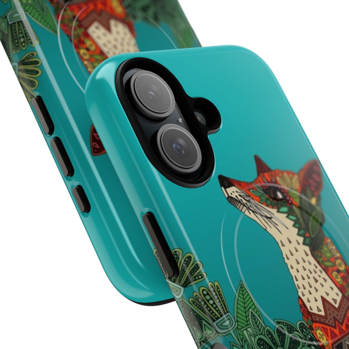 Floral fox pattern on a stylish magnetic tough phone case - Detail