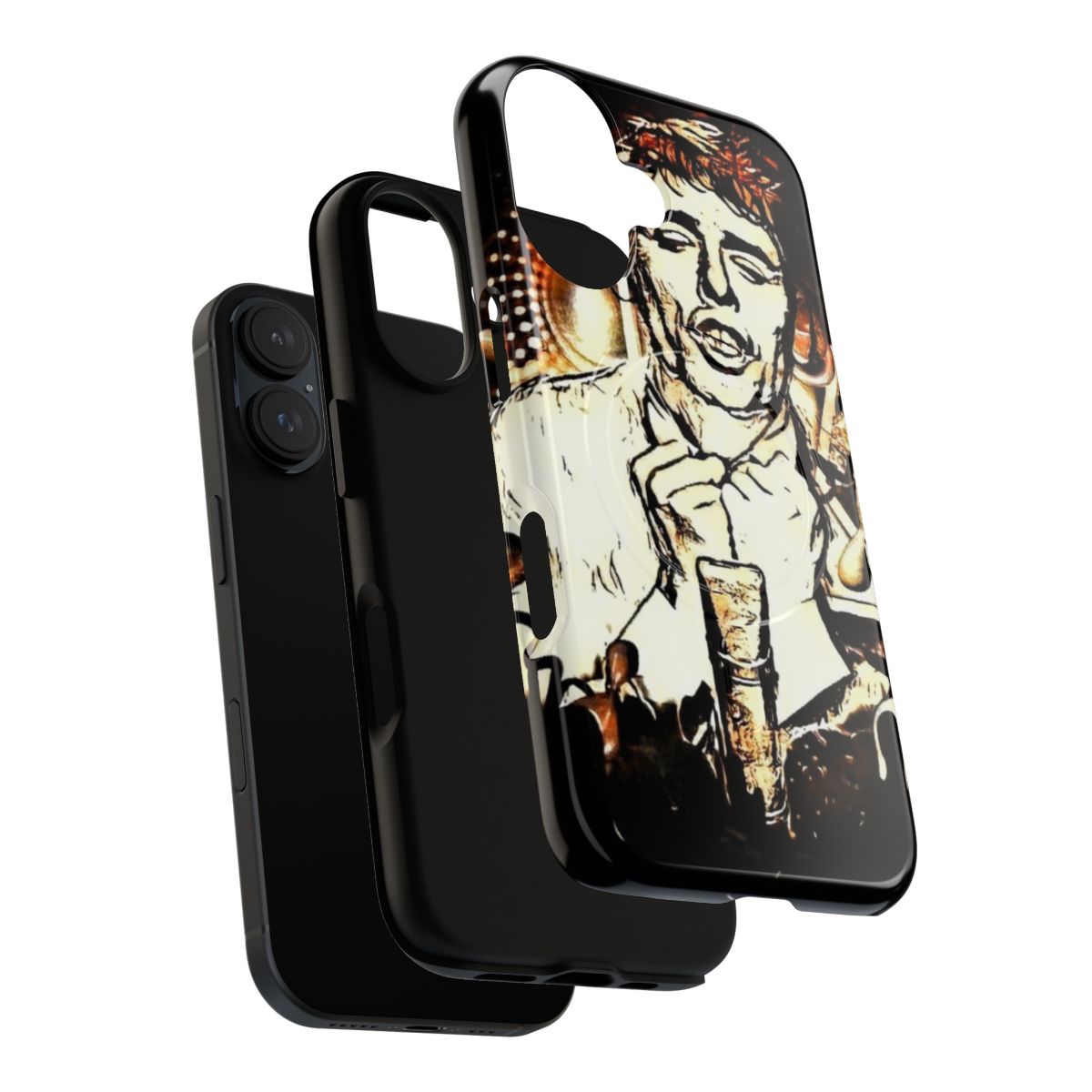 Abstract modern graphic phone case design featuring a microphone and artistic elements - Layers