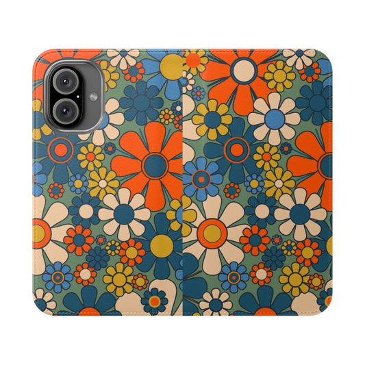 Multicolor retro floral pattern phone case with 1960s and 1970s inspired design