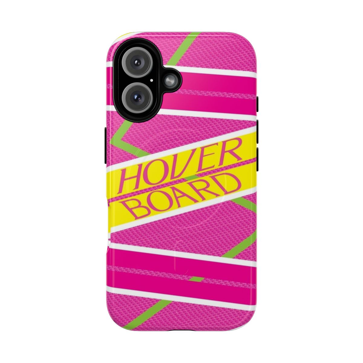 Hoverboard-inspired phone case with a futuristic, retro design