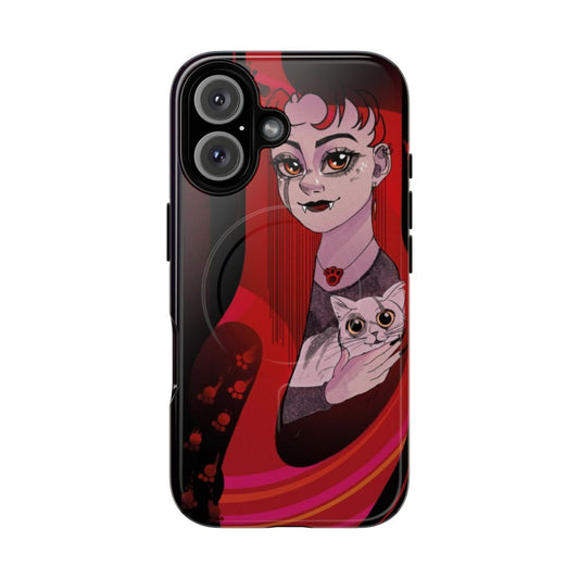 Spooky vampire cat graphic on a magnetic tough phone case