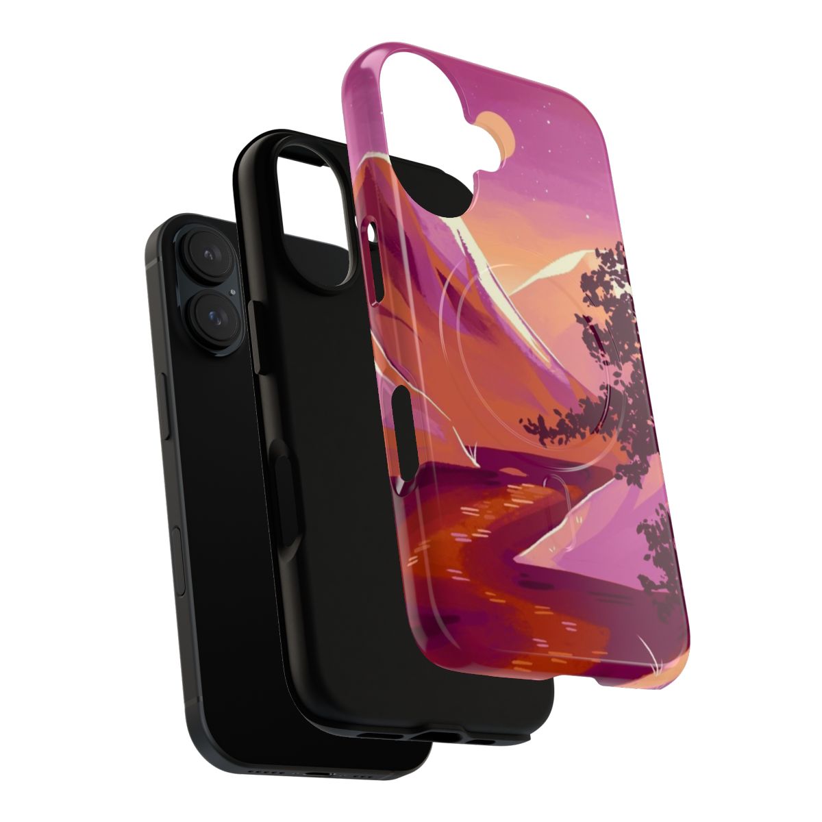 Colorful phone case featuring a lesbian pride mountain design for LGBTQ+ nature enthusiasts. - Layers