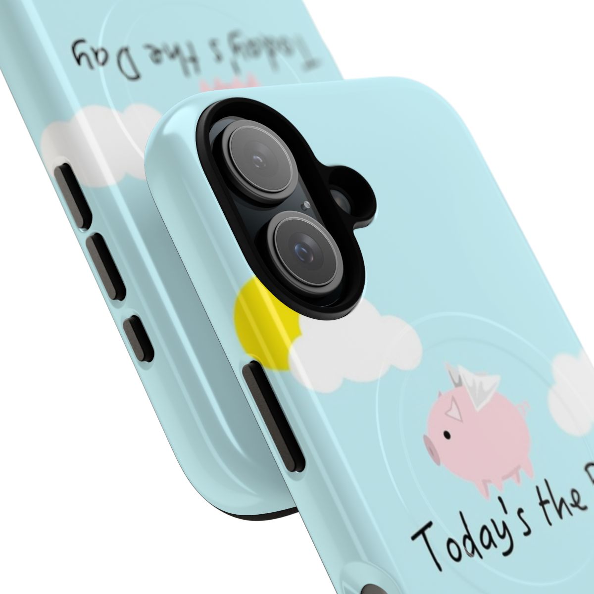 Magnetic tough phone case with a whimsical flying pig design - Detail